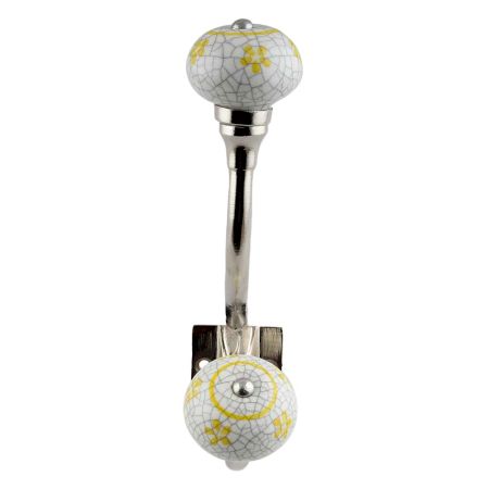 Yellow Floral Crackle Silver Iron Hook